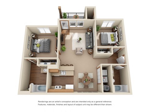 Floor plan for 2 beds, 2 baths, 1010 sqft