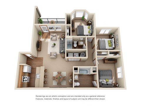 Floor plan for 3 beds, 2 baths, 1210 sqft