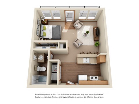 Floor plan for studio, 1 bath, 600 sqft