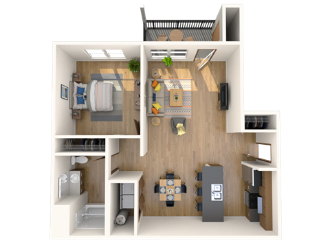 Floor plan for 1 bed, 1 bath, 935 sqft