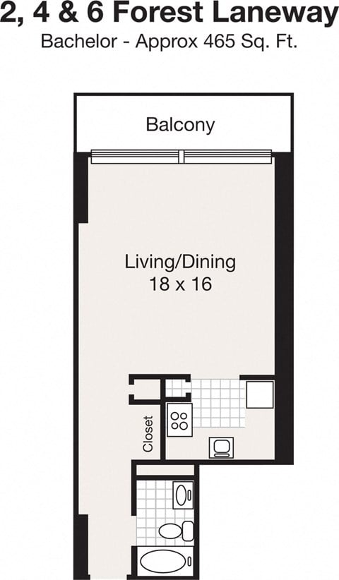 Floor plan for studio, 1 bath, 465 sqft