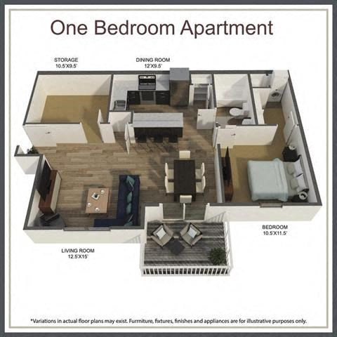 Floor plan for 1 bed, 1 bath, 828 sqft