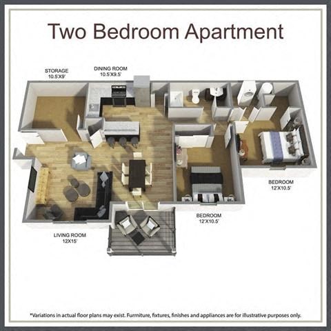 Floor plan for 2 beds, 1 bath, 1029 sqft