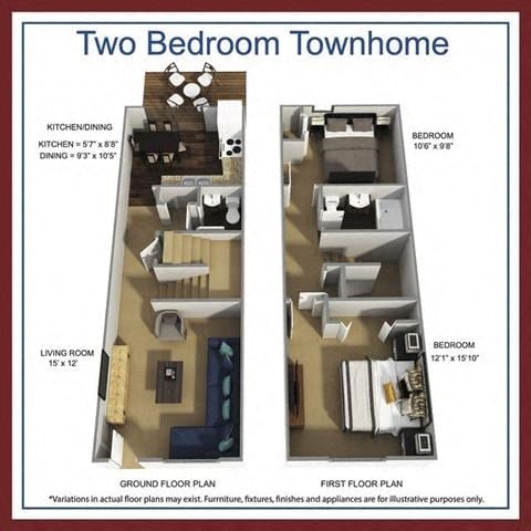 Floor plan for 2 beds, 2 baths, 784 sqft
