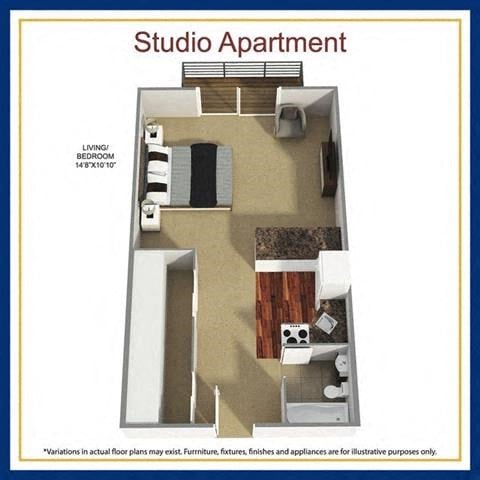 Floor plan for studio, 1 bath, 490 sqft