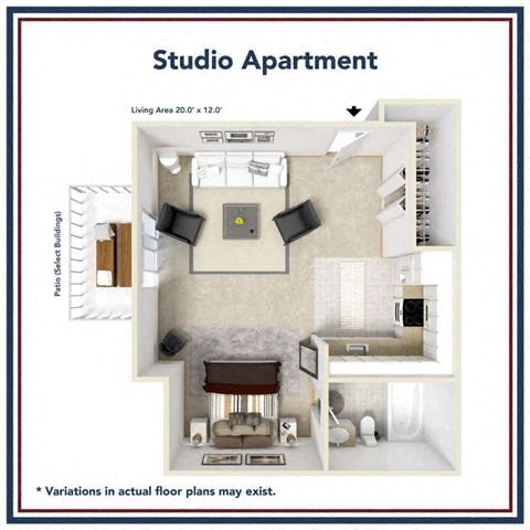 Floor plan for studio, 1 bath, 450 sqft