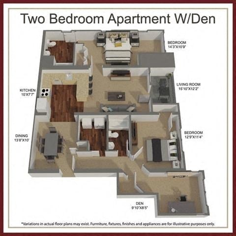 Floor plan for 2 beds, 2 baths, 1090 sqft