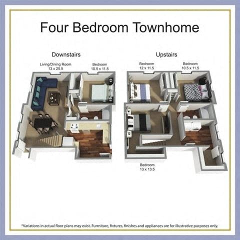 Floor plan for 4 beds, 2 baths, 1574 sqft