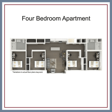 Floor plan for 4 beds, 2 baths, 1322 sqft