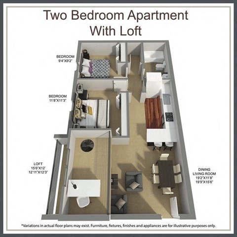 Floor plan for 2 beds, 1 bath, 914 sqft