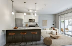 London apartment for rent - Kitchen and living room with a counter top  at 101 Base Line Road West, London, ON