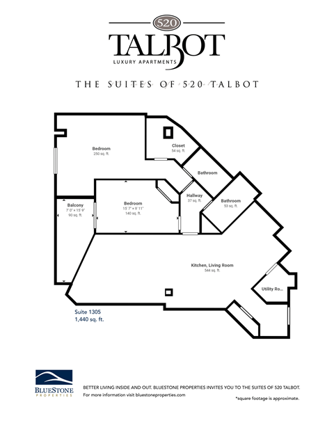 Floor plan for 2 beds, 2 baths, 1440 sqft