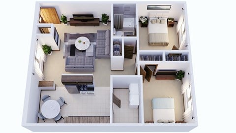 Floor plan for 2 beds, 1 bath, 900 sqft