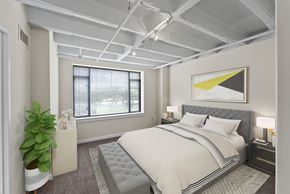 St. Louis apartment for rent - a bedroom with a bed and a window