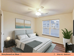 Belleville apartment for rent - a bedroom with a large bed and a ceiling fan