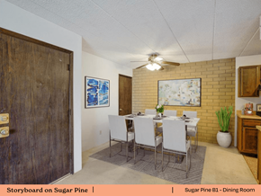 O'fallon apartment for rent - a dining room with a table and chairs and a brick wall