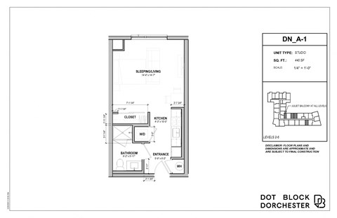 Floor plan for studio, 1 bath, 440 sqft