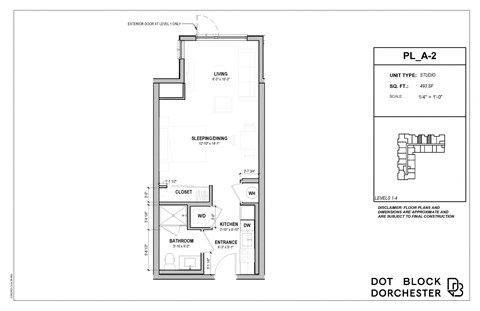 Floor plan for studio, 1 bath, 493 sqft