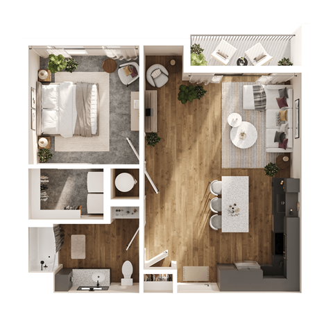 Floor plan for 1 bed, 1 bath, 864 sqft