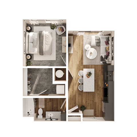 Floor plan for 1 bed, 1 bath, 699 sqft