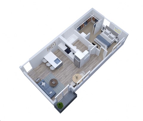 Floor plan for 1 bed, 1 bath, 594 sqft