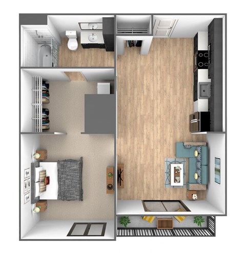 Floor plan for 1 bed, 1 bath, 670 sqft