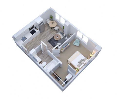 Floor plan for 1 bed, 1 bath, 527 sqft