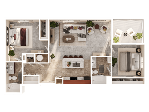 Floor plan for 2 beds, 2 baths, 1062 sqft