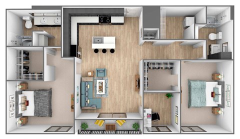 Floor plan for 2 beds, 2 baths, 1310 sqft