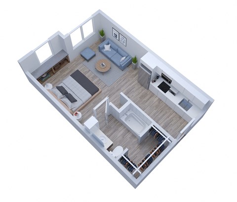 Floor plan for studio, 1 bath, 463 sqft