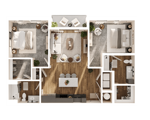 Floor plan for 2 beds, 2 baths, 1172 sqft
