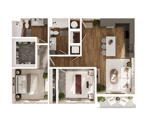 Floor plan for 2 beds, 2 baths, 1108 sqft