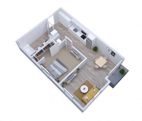 Floor plan for 1 bed, 1 bath, 583 sqft