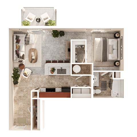 Floor plan for studio, 1 bath, 660 sqft