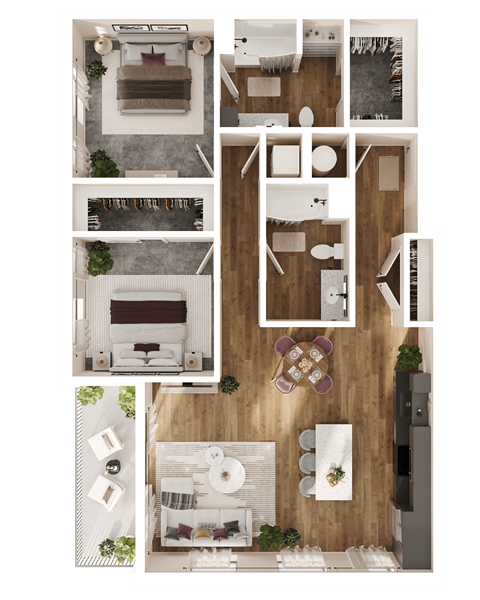 Floor plan for 2 beds, 2 baths, 1338 sqft