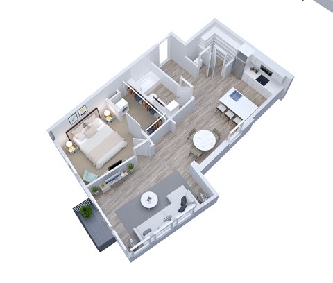 Floor plan for 1 bed, 1 bath, 932 sqft
