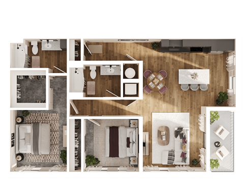 Floor plan for 2 beds, 2 baths, 1294 sqft