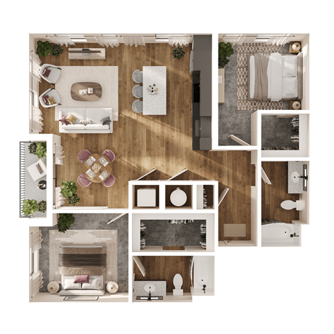 Floor plan for 2 beds, 2 baths, 1186 sqft