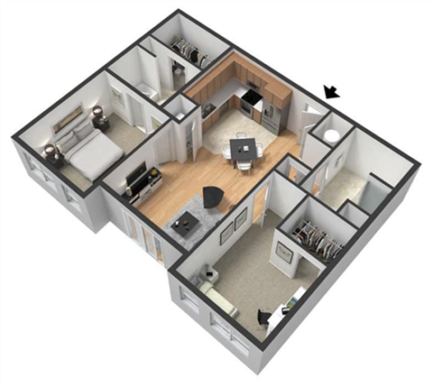 Floor plan for 2 beds, 2 baths, 920 sqft