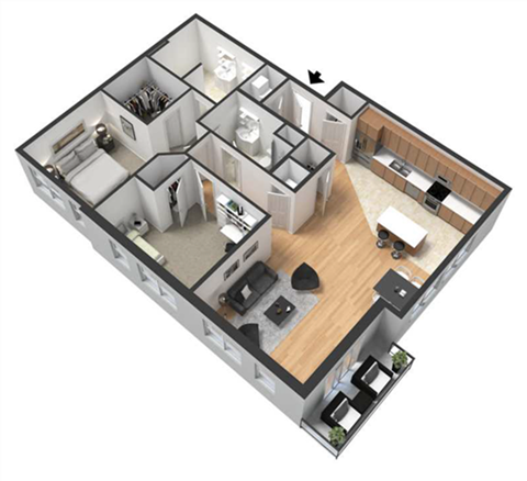 Floor plan for 2 beds, 2 baths, 1147 sqft