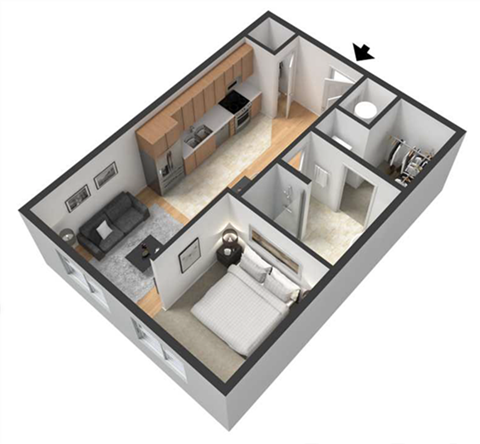 Floor plan for studio, 1 bath, 512 sqft