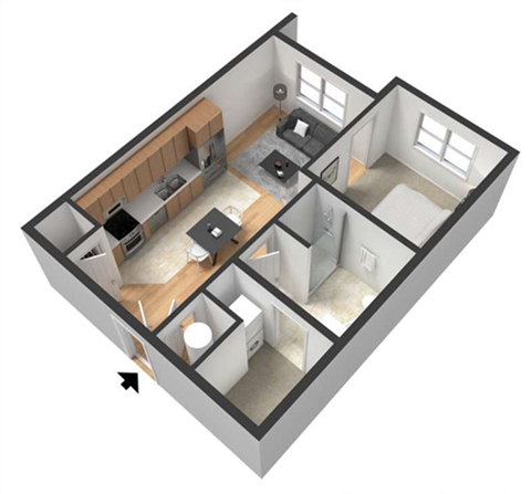 Floor plan for studio, 1 bath, 520 sqft