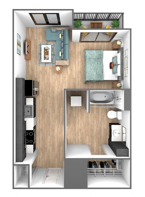 Floor plan for studio, 1 bath, 480 sqft