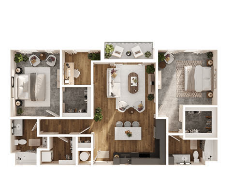 Floor plan for 2 beds, 2 baths, 1376 sqft
