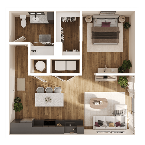 Floor plan for studio, 1 bath, 750 sqft