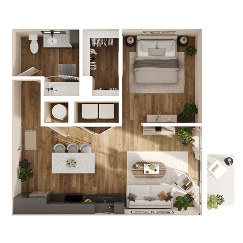 Floor plan for studio, 1 bath, 802 sqft