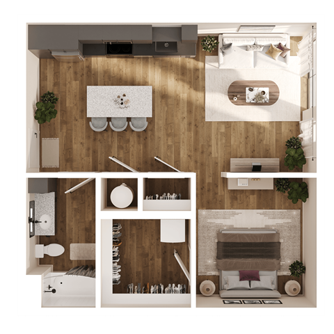Floor plan for studio, 1 bath, 743 sqft