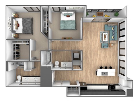 Floor plan for 2 beds, 2 baths, 1160 sqft
