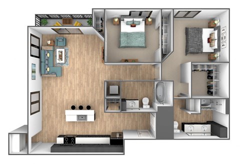 Floor plan for 2 beds, 2 baths, 1200 sqft