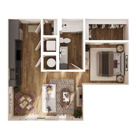 Floor plan for studio, 1 bath, 745 sqft